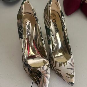 Chase + Chloe Women's Tropical Heels - Green and Cream